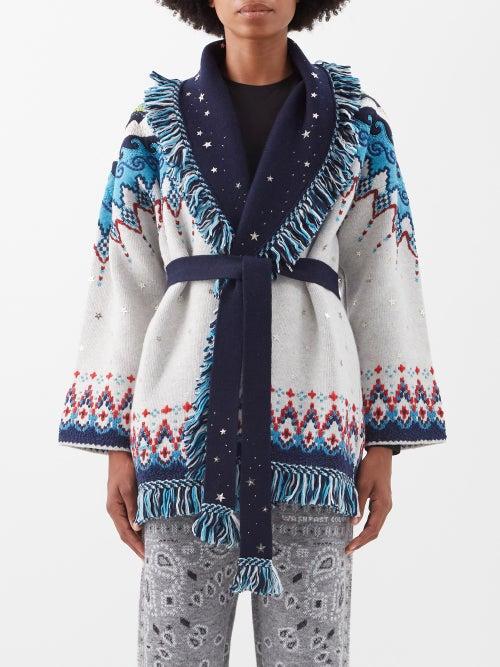 Alanui - Northern Lights-jacquard Wool Cardigan - Womens - White Multi
