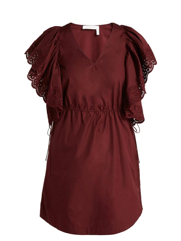 See By Chloé Embroidered Sleeve Poplin Day Dress