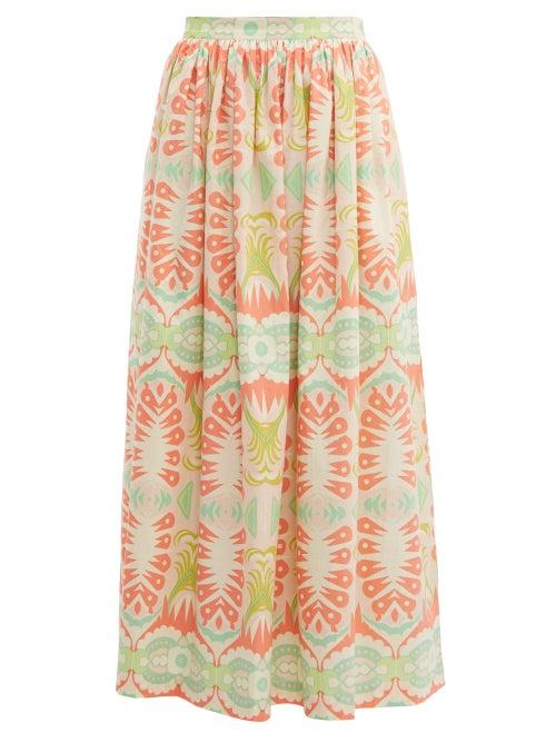 Matchesfashion.com Le Sirenuse, Positano - Jane Abstract Print Cotton Poplin Skirt - Womens - Pink Multi