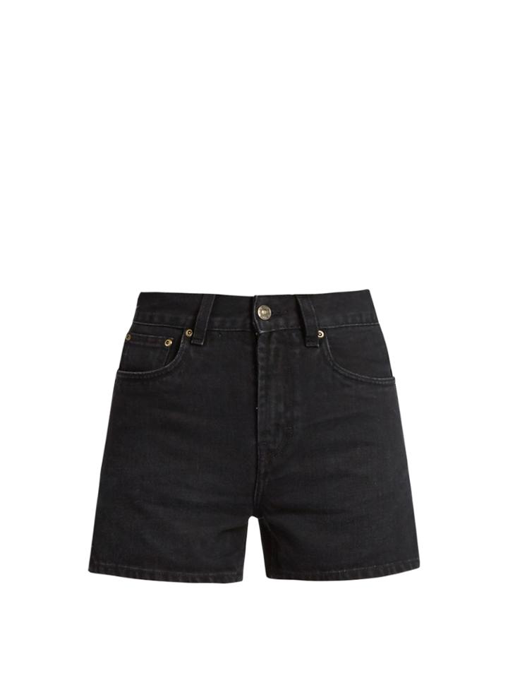 Rockins High-rise Hem-slit Denim Shorts