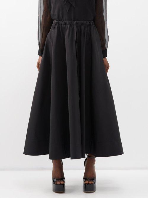 Valentino - High-rise Silk-twill A-line Skirt - Womens - Black