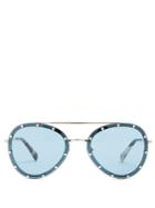 Valentino Crystal-embellished Aviator Metal Sunglasses