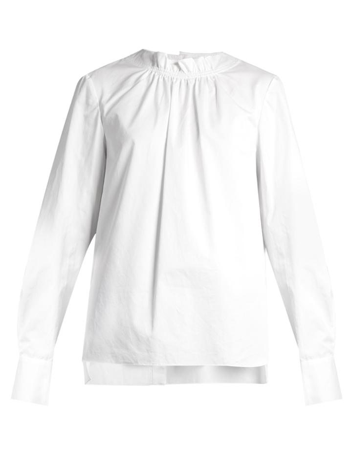 Tibi Smocked-neck Cotton-poplin Top