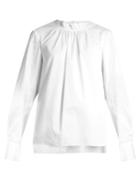 Tibi Smocked-neck Cotton-poplin Top