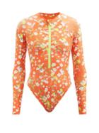 Cynthia Rowley - Sunny Floral-print High-neck Swimsuit - Womens - Orange Print