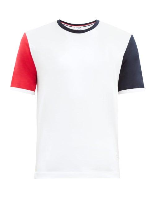 Matchesfashion.com Thom Browne - Panelled Cotton-jersey T-shirt - Mens - White