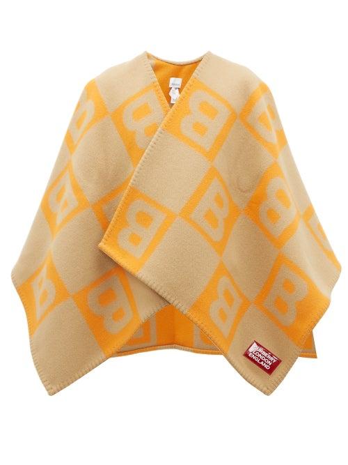 Matchesfashion.com Burberry - B-jacquard Merino Wool-blend Cape - Womens - Orange Multi