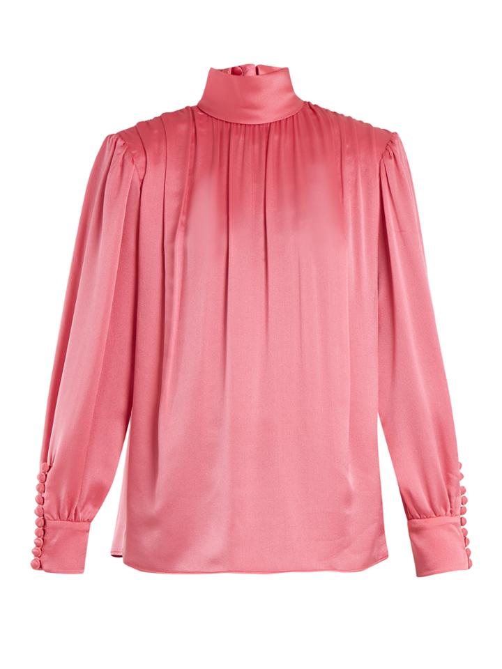 Gucci Roll-neck Gathered Silk-charmeuse Blouse