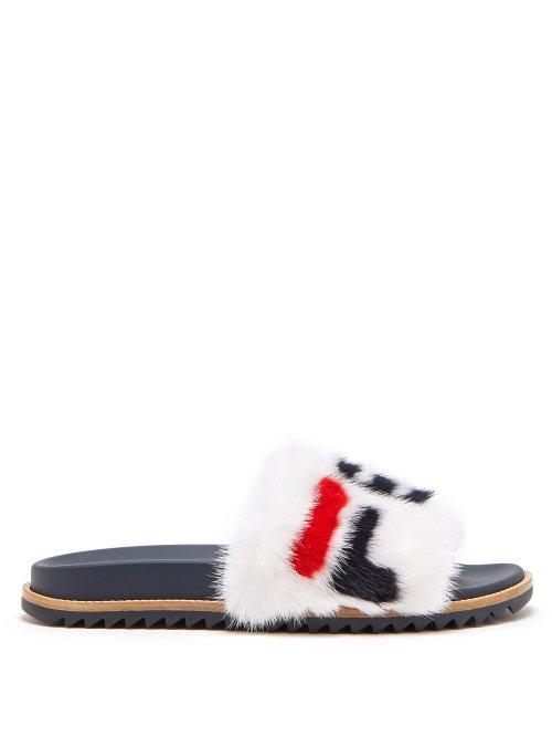 Matchesfashion.com Fendi - Mania Mink And Leather Slides - Mens - White Multi