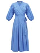 Matchesfashion.com Three Graces London - Delmare Cotton-poplin Wrap Dress - Womens - Blue