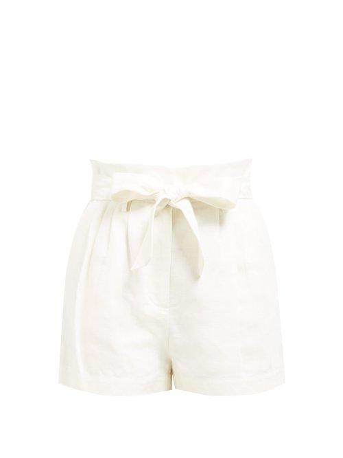 Matchesfashion.com Frame - High Rise Linen Blend Shorts - Womens - White