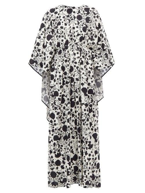 Matchesfashion.com La Doublej - Circe Floral-print Maxi Kaftan Dress - Womens - Black White