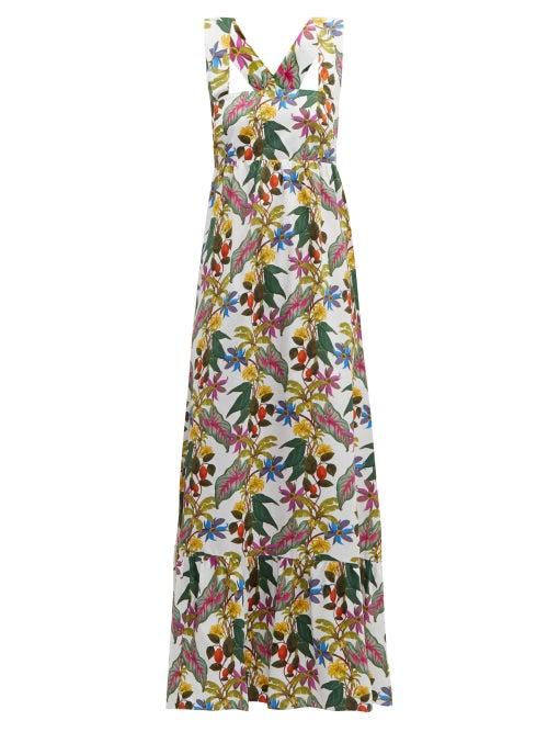 Matchesfashion.com Borgo De Nor - Mila Floral Print Cross Back Poplin Dress - Womens - White Multi