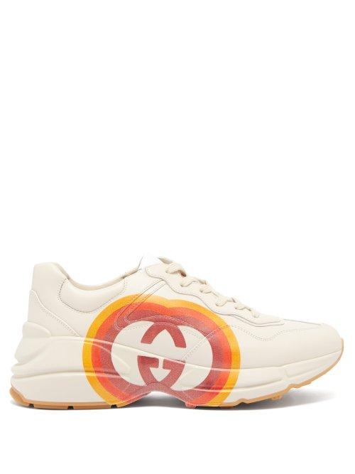 Matchesfashion.com Gucci - Rhyton Gg Print Leather Trainers - Womens - Ivory Multi