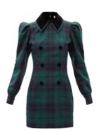 Alessandra Rich - Puff-shoulder Wool-tartan Mini Dress - Womens - Navy Multi
