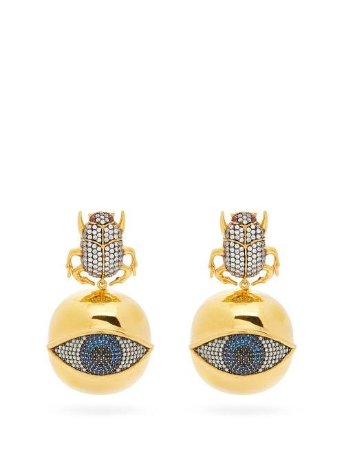 Matchesfashion.com Begum Khan - Scarab Golden Eye 24kt Gold-plated Clip Earrings - Womens - Blue Gold