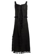 Matchesfashion.com Altuzarra - Villette Pompom Embellished Linen Blend Dress - Womens - Black