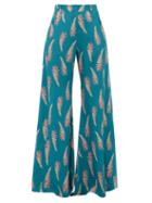 Matchesfashion.com Adriana Degreas - Aloe Print Silk Crepe Wide Leg Trousers - Womens - Blue Print