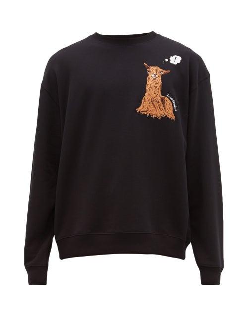 Matchesfashion.com Acne Studios - Forba Llama Embroidered Cotton Jersey Sweatshirt - Mens - Black