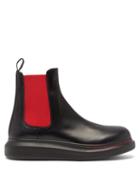 Matchesfashion.com Alexander Mcqueen - Exaggerated-sole Leather Chelsea Boots - Mens - Black Red