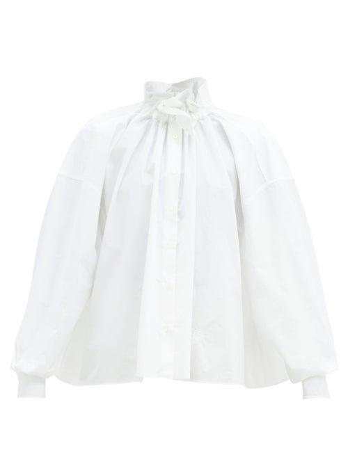 Matchesfashion.com Mm6 Maison Margiela - Ruffled Cotton-poplin Blouse - Womens - White