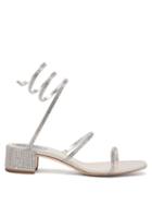 Rene Caovilla - Cleo Crystal-studded Satin Block-heel Sandals - Womens - Silver