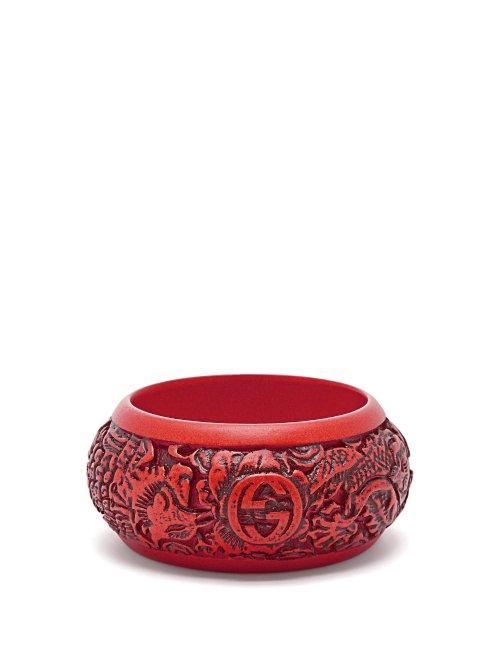 Matchesfashion.com Gucci - Carved Logo Cuff - Womens - Red