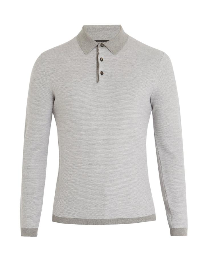Ermenegildo Zegna Long-sleeved Wool And Cashmere-blend Polo Shirt