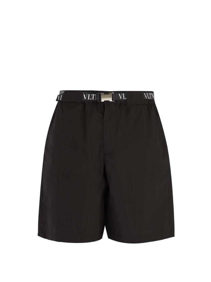 Valentino Logo-print Belted Cotton-blend Shorts