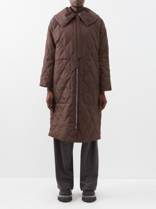Ganni - Quilted Long Coat - Womens - Brown