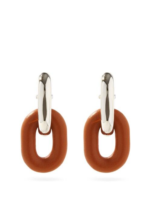 Matchesfashion.com Paco Rabanne - Xl Link Metal And Leather Earrings - Womens - Orange