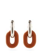 Matchesfashion.com Paco Rabanne - Xl Link Metal And Leather Earrings - Womens - Orange