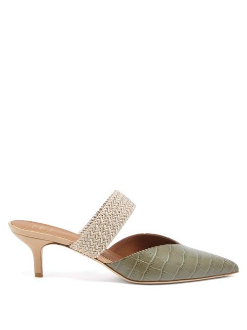 Matchesfashion.com Malone Souliers - Maisie Crocodile-effect Leather Mules - Womens - Khaki