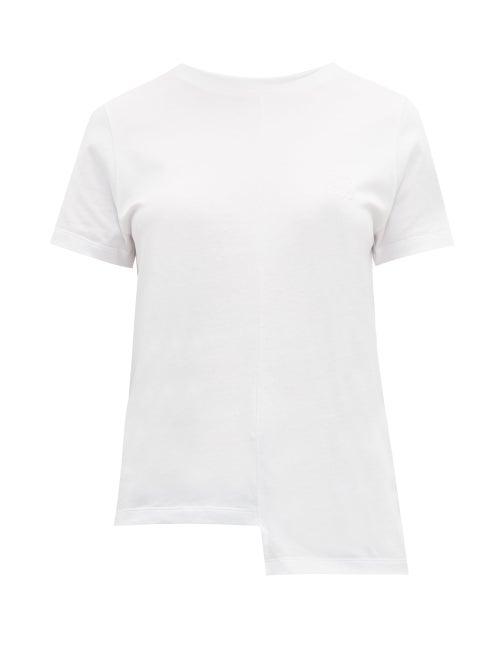 Matchesfashion.com Loewe - Asymmetric Hem Logo Embroidered Cotton T Shirt - Womens - White