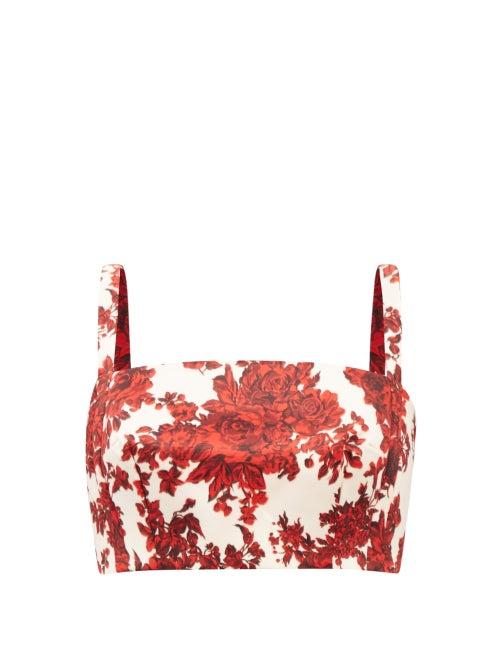 Emilia Wickstead - Fabiola Floral-print Taffeta Cropped Top - Womens - Red White