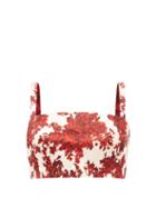 Emilia Wickstead - Fabiola Floral-print Taffeta Cropped Top - Womens - Red White