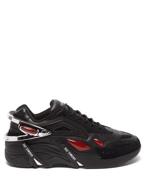 Raf Simons - Cylon-21 Leather And Suede Trainers - Mens - Black Red