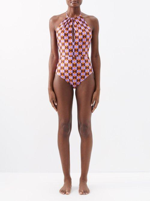 La Doublej - Esther Mezzaluna-print Swimsuit - Womens - Orange Multi