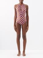 La Doublej - Esther Mezzaluna-print Swimsuit - Womens - Orange Multi