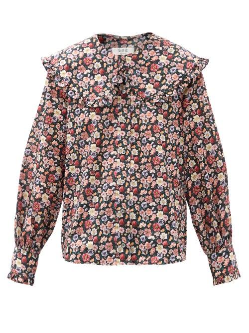 Matchesfashion.com Sea - Leslie Peter Pan-collar Cotton-poplin Blouse - Womens - Black