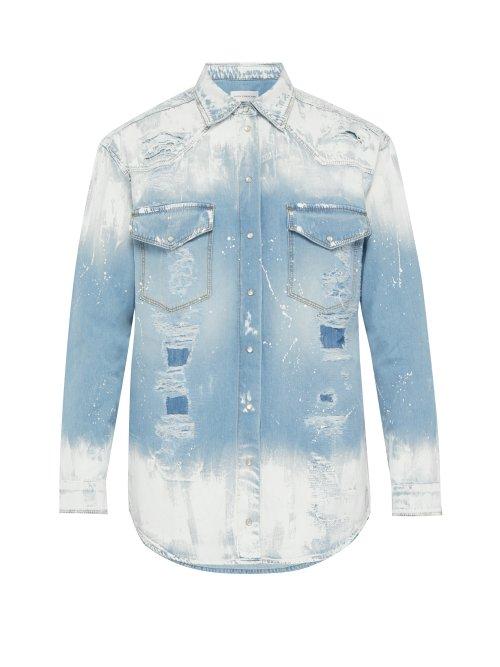 Matchesfashion.com Faith Connexion - Painted And Distressed Denim Shirt - Mens - Indigo