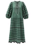 Matchesfashion.com Vita Kin - Belarus Beaded Embroidered Linen Dress - Womens - Green Multi