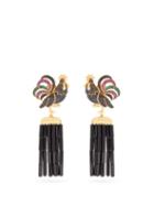 Matchesfashion.com Begum Khan - Rooster Napoleon Gold Plated Clip Earrings - Womens - Black Multi