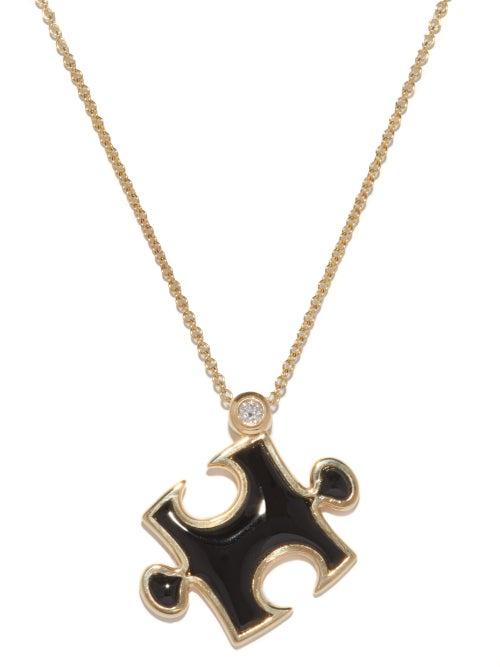 Retrouvai - Puzzle Diamond, Onyx & 14kt Gold Necklace - Womens - Black Gold