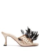 Matchesfashion.com Aquazzura - Bird Of Paradise 75 Feather And Satin Mules - Womens - Pink Multi