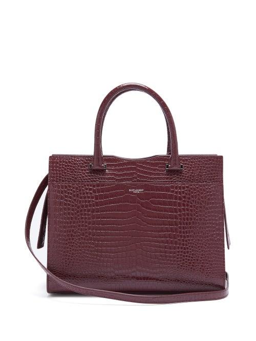 Matchesfashion.com Saint Laurent - Uptown Crocodile Effect Leather Tote Bag - Womens - Burgundy