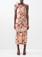 Ulla Johnson - Idra Asymmetric Ruffled Ikat Canvas Dress - Womens - Light Pink Multi