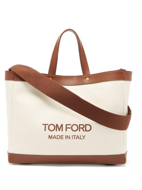 Tom Ford - T-screw Logo-print Canvas Tote - Womens - Tan White