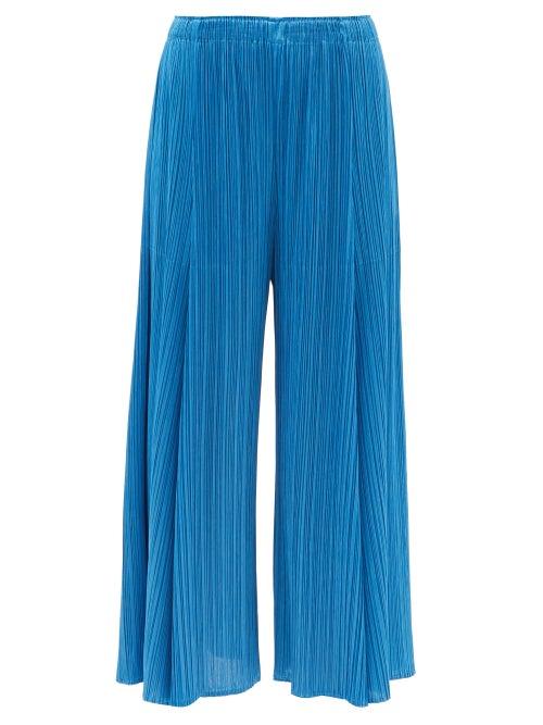 Pleats Please Issey Miyake - Technical-pleated Wide-leg Trousers - Womens - Blue