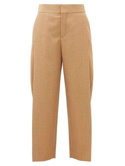 Matchesfashion.com Chlo - Single-pleat Cropped Wool Trousers - Womens - Brown